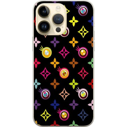 Kompatibelt Mobilskal till Apple Apple iPhone 14 Pro Max Färgstarkt mönster med geometriska symboler och ögon på svart bakgrund, pop art inspirera