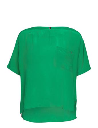 Cupro T-Shirt Blouse Ss Blouses Short-sleeved Grøn Tommy Hilfiger