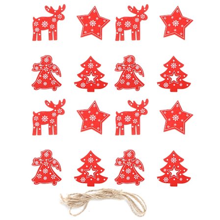 16 stk dekorative treflis elg stjerne engel juletre tre hengende ornamenter med hyssing