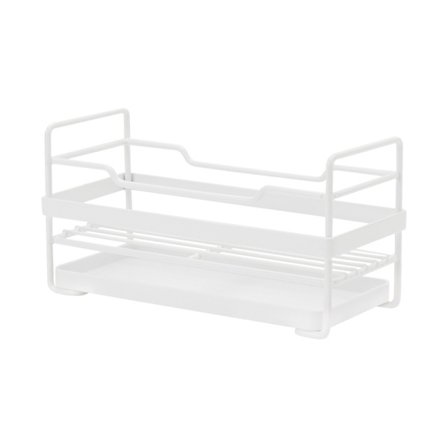 Enkel svampdiskställ med bricka multifunktionell kök och badrum förvaringsställ bänkskiva förvaringsställ (vit)