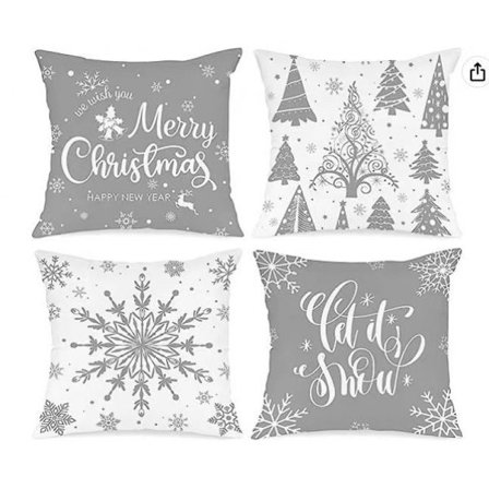 4 x Grå Tryckta Julkuddfodral Juldekoration