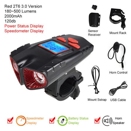 USB oppladbar sykkellykt med sykkelklokke, 4 lysmoduser, sykkellys for landevei og MTB