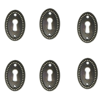 Sæt med 6 antikke nøgleskilte, låsrosetter, låsdæksler, nøglehuller