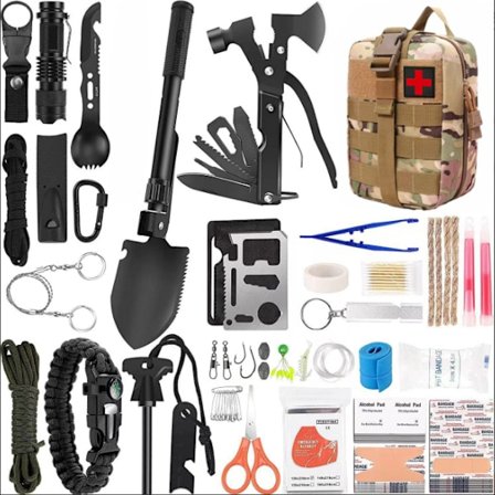 Mini Överlevnadsverktygssats för Utomhusbruk: Eldstartare + kompass + vajersåg + nödfilt; Camping & Vandring EDC (Everyday Carry) Kit