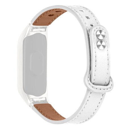 Xiaomi Mi Smart Band 6 / 5 klockarmband i koskinnläder med silverfodral - Vit