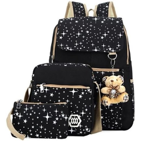 Skoltaske til piger Sort Bjørn Stjerne Rygsæk - Børn - Syntetisk - Ryg - Pige