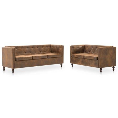 Vidaxl Chesterfieldsoffor 2 St Tygklädsel Mockaimitation Brun Brun