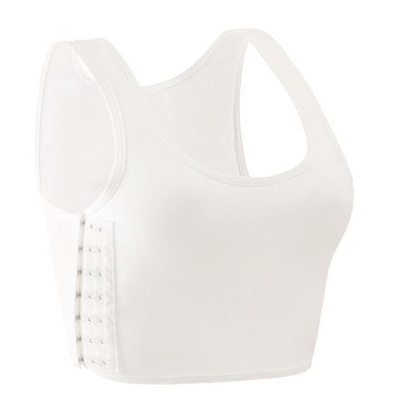 Valkoinen transsukupuolisten rintaliivitoppi, hengittävä ja slim fit -malli.
