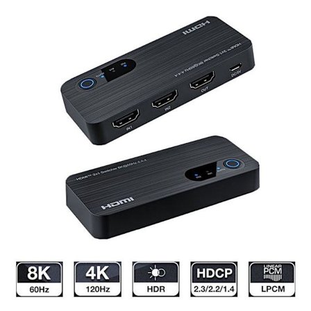 NÖRDIC HDMI switch 2 til 1 8K60Hz 4K120Hz 48Gbps HDR HDCP2.3 Surround 7.1 CEC