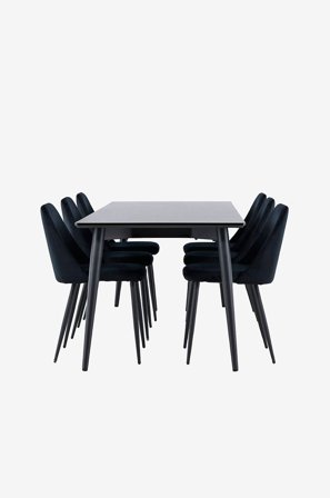 Venture Home - Ellis-spisebord med Night-spisebordsstol - Sort - Spisebordssæt 6 personer - Fra Homeroom