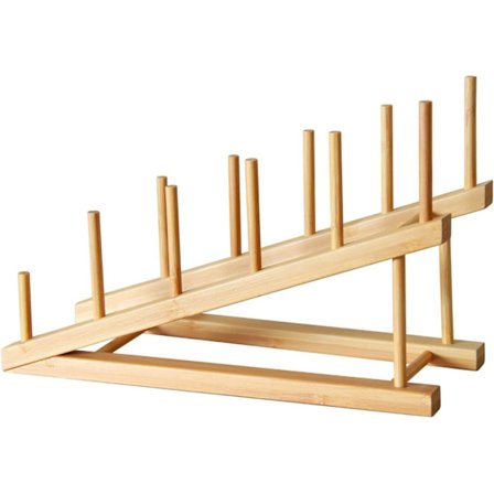 Bambus Tallerkenstativ Bambus Tallerkenholder Træ Tallerkenholder til Tallerkener Kopper Låg og Bøger