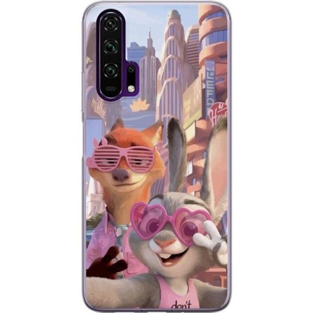 Kompatibel Mobilcover til Honor Honor 20 Pro Animalske figurer i solrig bymiljø med rosa solbriller og en positiv besked i en farverig feel-good sti