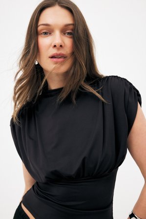 NA-KD Short Sleeve Jersey Top - T-shirts og Toppe - Sort - XL