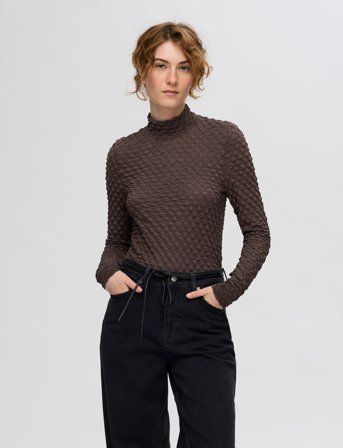 Selected Slftimmi Ls High Neck Structure Top - Brown - XS