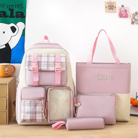 Skolesekk for grunnskole- og høyskolestudenter, dame campus-ryggsekk, to nye høyskolestudenter, lettvektsryggsekk som reduserer vekten - rosa