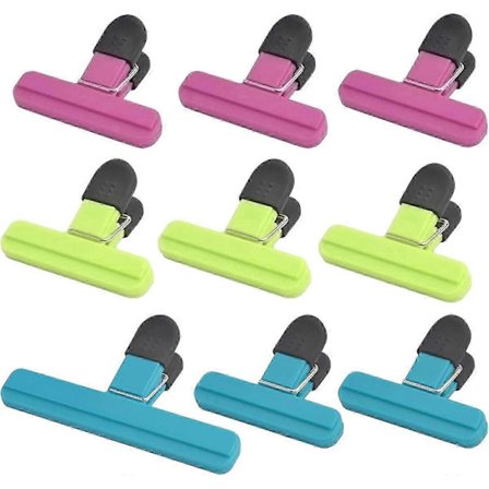 Pussinsulkijat, 9 ruokapussinsulkijaa, 3 väriä tukevia ruokapussinsulkijoita, uudelleenkäytettäviä muoviklipsi kotiin, keittiöön ja toimistoon, 