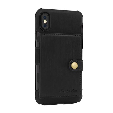 Anti-Drop Brushed Cloth Coated Skal Med Kortfodral till iPhone XS / X - Svart