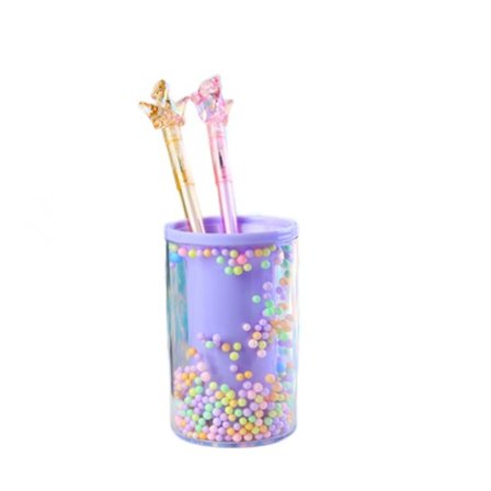 11*7cm En kreativ akryl fancy farge skum pennholder søt tegneserie kontorrekvisita multifunksjonell oppbevaring pennholder for studenter-rund lilla,
