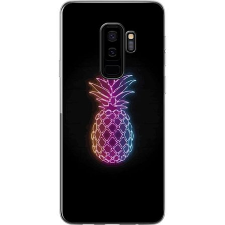 Kompatibelt Mobildeksel til Samsung Samsung Galaxy S9+ Neonlysillustrasjon av ananas i fargerikt lys mot svart bakgrunn
