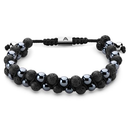 Bracelet Sanatio double rang en hématite & pierre de lave pour hommes - Bracelets de perles