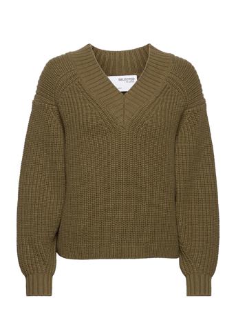 Slfmelena Ls Knit V-Neck W Brown Selected Femme