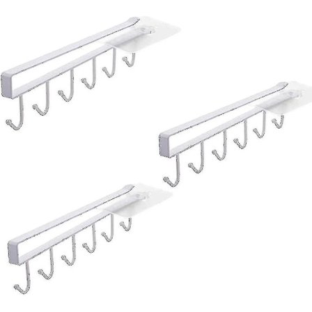 3-pack Förvaringskrokar för Koppar, Vinglas, Köksredskap, Bälten och Halsdukar, Under Skåp Hängande