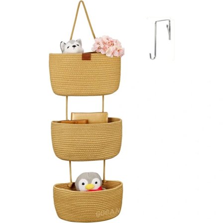 Vävd hängande korg i bomullsrep, hängande korg, multifunktionell och avtagbar för badrumsväggdörr