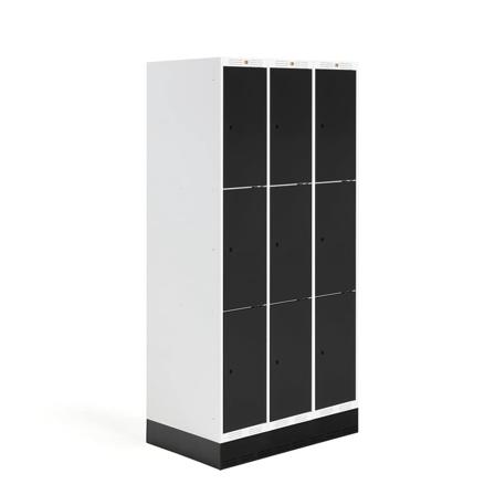 Schülerspind ROZ, 3 Module, 9 Türen, 1890x900x550 mm, schwarz, inkl. Sockel