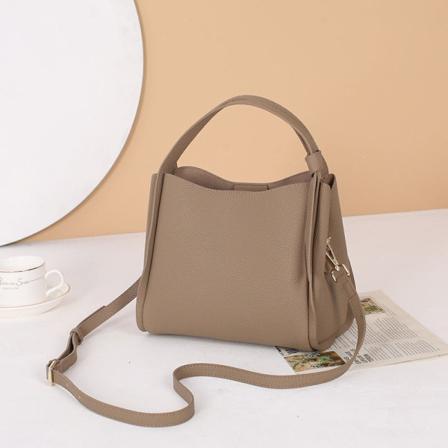 Kvinder læder håndtaske læder håndtaske Fashion Bucket Bag Læder One-Soulder Crossbody taske High grade gray