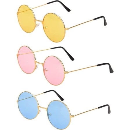 3-pak Hippie Solbriller Runde Metallramme Solbriller Retro Hippie 60-tallet 70-tallet Runde Briller Klær Tilbehør