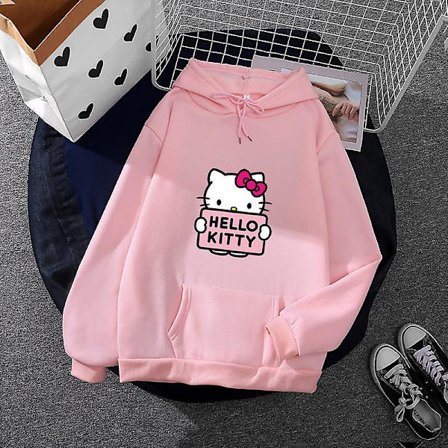 Cartoon Sanrio Hello-kitty Sød Hoodie Til Kvinder Koreanske Piger Mode Trøje Forår Og Efterår Model Tøj Casual Langærmet M