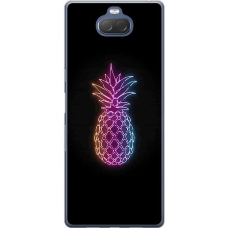 Yhteensopiva Puhelinkuori Sony Sony Xperia 10 Plus Neonkuvitus ananaksesta värikkäässä valossa mustaa taustaa vasten