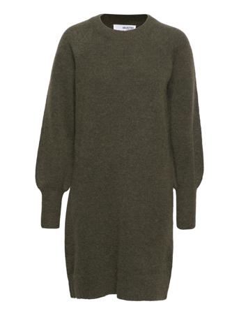 Slflulu Ls Knit Dress O-Neck Khaki Selected Femme