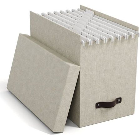 Bigso Box of Sweden hängande mappbox 9441C5549LEA648 med lock och 8 beige mappar