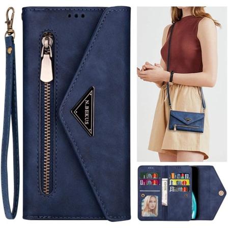 Samsung Galaxy A20e -kotelo, irrotettava crossbody-lanyard, vetoketjullinen kotelo, jossa on 6 korttipaikkaa, ensiluokkainen PU-nahkakotelo, suojaava