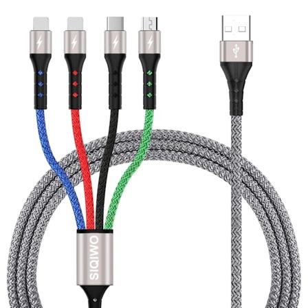 Multi-opladningskabel 3A 2-pak 4FT 4 i 1 nylonflettet multi-USB