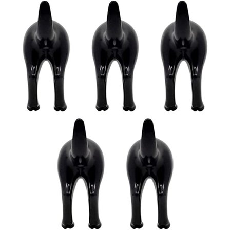 Hundhale veggkrok (svart), 5-delt sett med klær og hatter krok