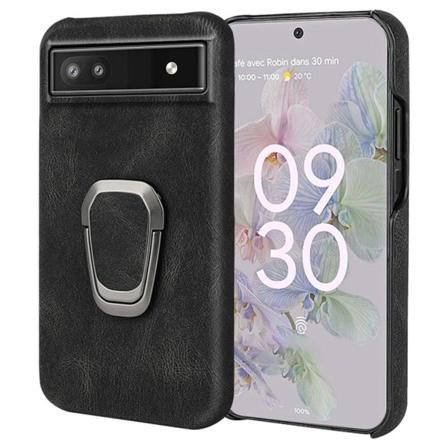 Stötsäkert läderfodral med oval kickstand för Google Pixel 6a - Svart Svart