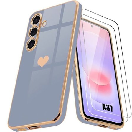 Cover til Samsung Galaxy A37 5G, Silikone Hjerte Mønster Blød Anti-Ridser Blå - 2 Tempered Glass