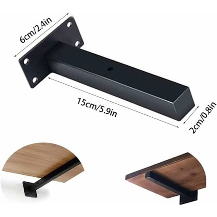 4 stk., Retro vegghyllebrakett for Etagere Moderne svart vegghyllebrakett 200 mm