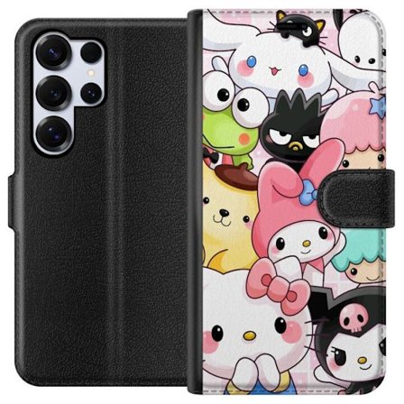 Yhteensopiva Lompakkokotelo Samsung Galaxy S25 Ultra Tiheä kuvio suloisia hahmoja, joilla on suuret silmät eri väreissä ja ilmeissä LABUBU-tekstillä