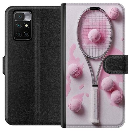 Kompatibel Tegnebogsetui til Xiaomi Xiaomi Redmi 10 Rosa glaskugler og tennisketsjer i et kreativt stillbillede med legende popfølelse og moderne des