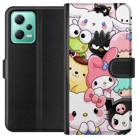 Kompatibelt Lommeboketui til Xiaomi Redmi Note 12 Tett mønster av søte figurer med store øyne i ulike farger og uttrykk med LABUBU-tekst