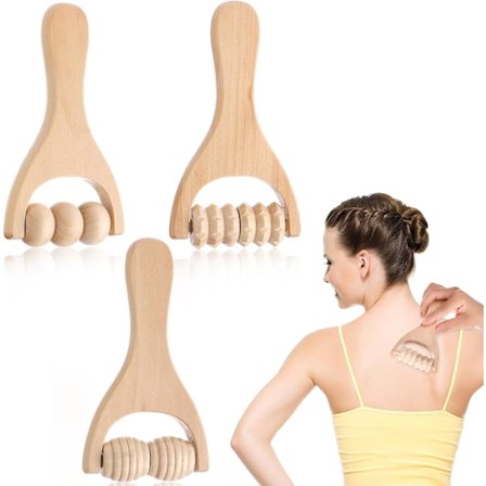 3 st Trä Handmassage Roller, Muskelrollerpinne, Manuella Träterapi Massageverktyg Massager Roller, för Avslappning av Lår, Ben, Händer Hela Kroppen 