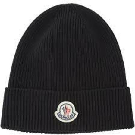 Moncler, Ribbed Beanie Zwart, Heren, Maat:ONE Size