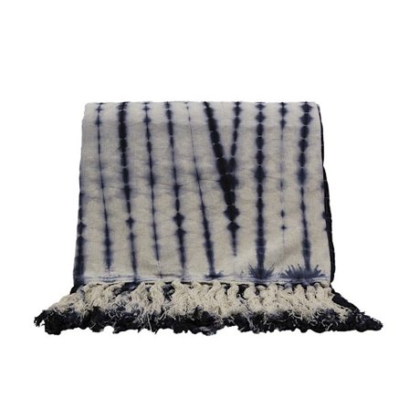 Dekorativt tæppe i bomuld 150x230cm, blå/hvid