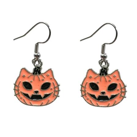 Örhängen Katt Pumpa Halloween Pumpkin Cat Rostfria krokar Yellow