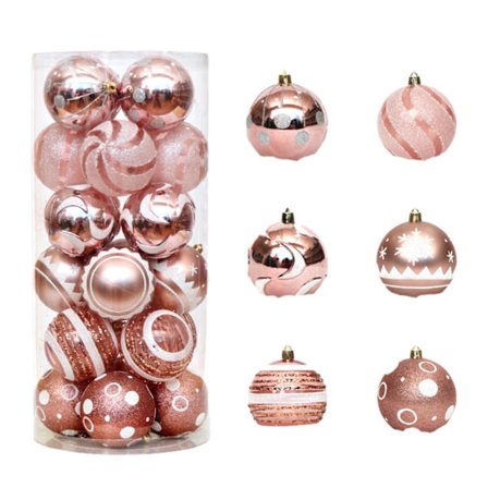 Julepynt 24 stk 6 cm/2,36 tommer knusefrie plastjuletrærpynt, julekulepynt til juletre, bryllup og hjemmedekor