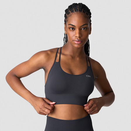 Sports-BH ICANIWILL Ribbed Define Seamless Sports Bra, Dusty Sort - Bodyman.dk