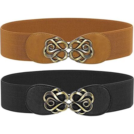 2-pakks Damebredde Stretchbelter Vintage Tykk Elastisk Midje Belte